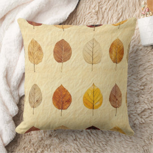 Vintage Pressed Fall Leaves Gold Brown Cream Cushion