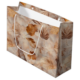 Vintage Pressed Fall Leaves Pattern Brown Rustic Large Gift Bag
