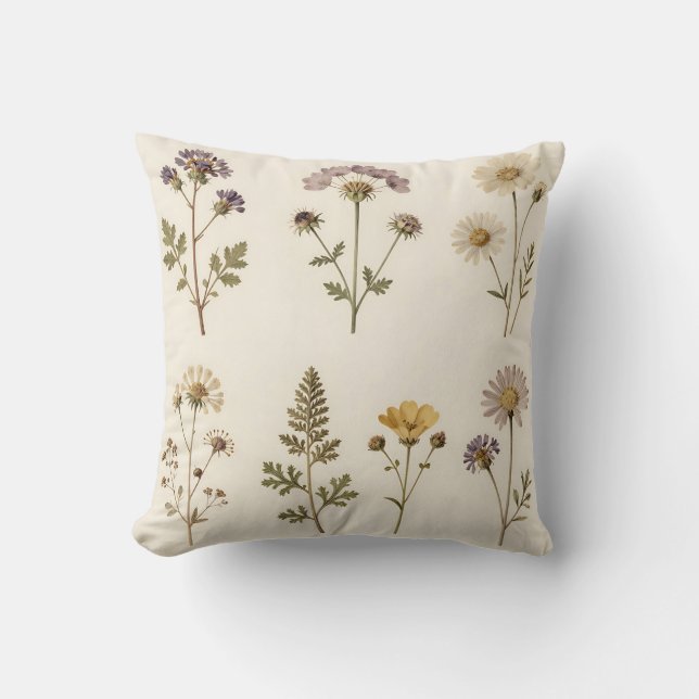 Vintage Pressed Wildflower Botanical Pattern Cushion (Front)