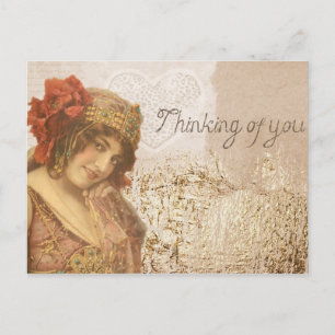 Vintage Pretty Art Deco Lady ' Thinking of You ' Postcard