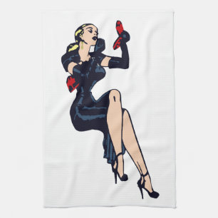 Vintage Pretty Blonde Retro Glamour Girl Pinup Tea Towel