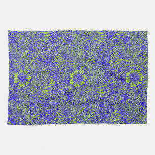 Vintage pretty blue lime green floral pattern tea towel
