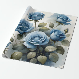 Vintage pretty Blue Roses watercolor painting Wrapping Paper