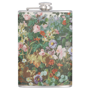 Vintage pretty colorful flowers floral painting hip flask