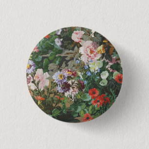 Vintage pretty colourful flowers floral painting 3 cm round badge