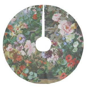 Vintage pretty colourful flowers floral painting brushed polyester tree skirt