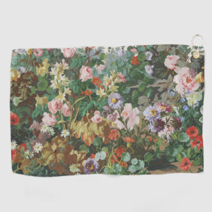 Vintage pretty colourful flowers floral painting golf towel