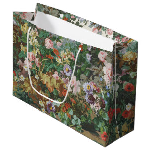 Vintage pretty colourful flowers floral painting large gift bag