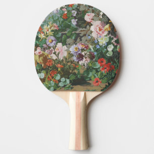 Vintage pretty colourful flowers floral painting ping pong paddle