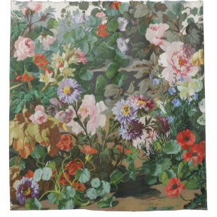 Vintage pretty colourful flowers floral painting shower curtain