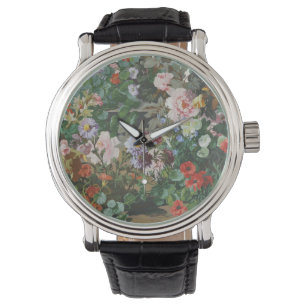 Vintage pretty colourful flowers floral painting watch