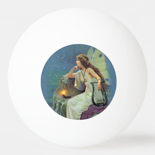 Vintage Pretty Fairy Fae Harp Candle Ocean Ping Pong Ball (Front)