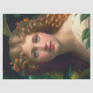 Vintage Pretty Girl With Red Flowers Tissue Paper