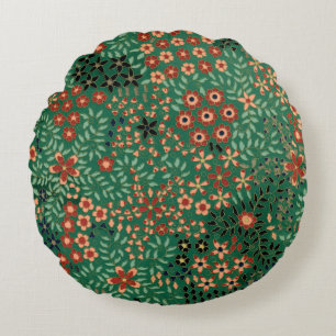 Vintage pretty Japanese floral pattern Round Cushion