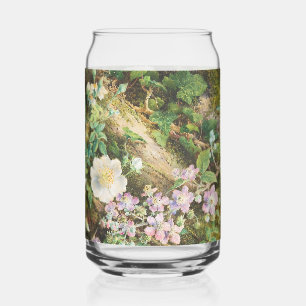 Vintage pretty petunias flowers floral painting can glass