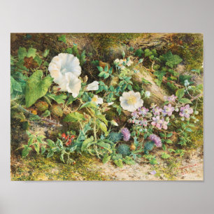 Vintage pretty petunias flowers floral painting poster