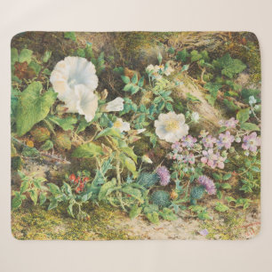 Vintage pretty petunias flowers floral painting sherpa blanket