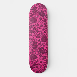 Vintage pretty pink and maroon floral pattern skateboard