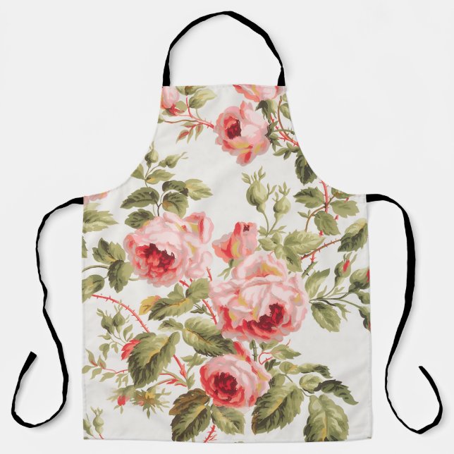 Vintage pretty pink roses floral pattern apron (Front)
