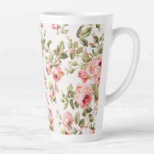Vintage pretty pink roses floral pattern latte mug