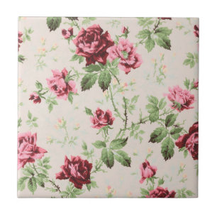 Vintage pretty red and pink roses floral pattern ceramic tile