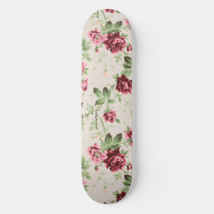Vintage pretty red and pink roses floral pattern skateboard