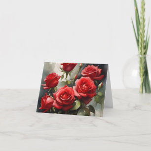 Vintage pretty red Roses watercolor painting Card