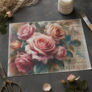 Vintage Pretty Rose & Botanical Collage Decoupage Tissue Paper