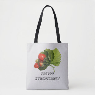Vintage Pretty Strawberry Illustration Personalise Tote Bag