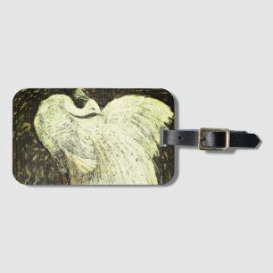 Vintage pretty white peacock illustration luggage tag