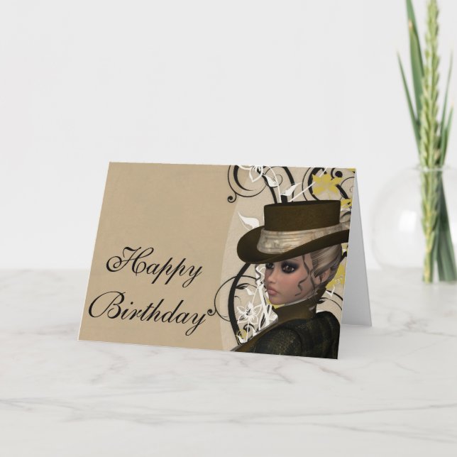 Vintage Pretty Woman Happy Birthday Card 1 (Front)