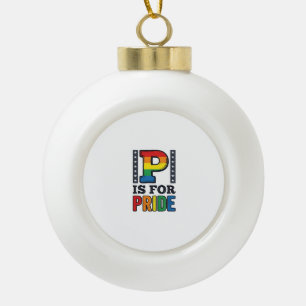 Vintage Pride Letter P Rainbow Shirt Design_1 Ceramic Ball Christmas Ornament