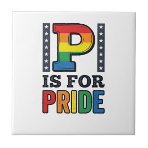 Vintage Pride Letter P Rainbow Shirt Design_1 Ceramic Tile