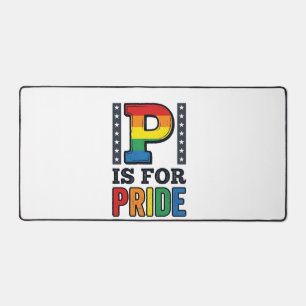 Vintage Pride Letter P Rainbow Shirt Design_1 Desk Mat