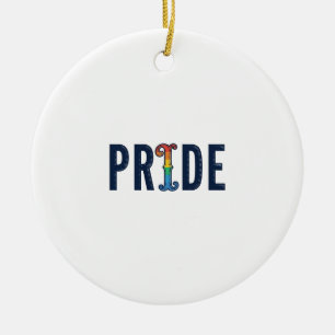 Vintage Pride Rainbow Lettering T-Shirt Design_1 Ceramic Ornament