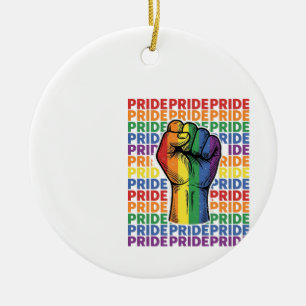 Vintage Pride Raised Fist Rainbow Shirt Design_1 Ceramic Ornament