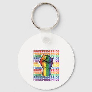 Vintage Pride Raised Fist Rainbow Shirt Design_1 Key Ring
