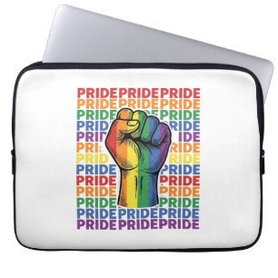 Vintage Pride Raised Fist Rainbow Shirt Design_1 Laptop Sleeve