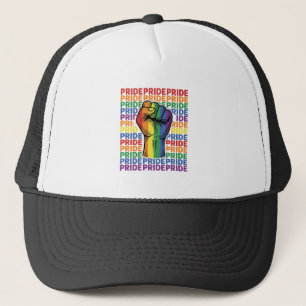Vintage Pride Raised Fist Rainbow Shirt Design_1 Trucker Hat