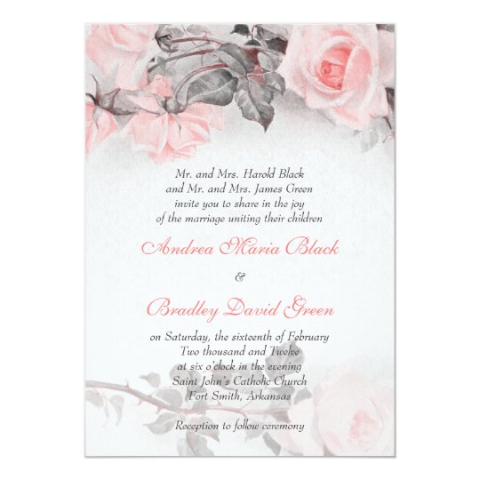 Vintage Primrose Pink Rose Wedding Invitation
