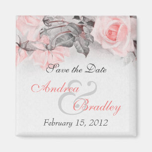 Vintage Primrose Pink Rose Wedding Magnet