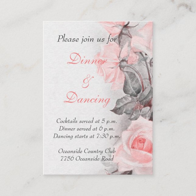 Vintage Primrose Pink Roses Wedding Reception Card (Front)