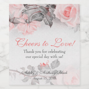 Vintage Primrose Pink Roses Wedding Wine Label