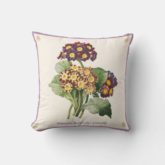 Vintage Primula Auricula - Cowslip Pillow (Front)