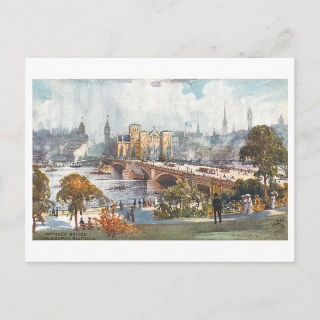 Vintage Prince's Bridge, Melbourne, Australia Postcard (Front)