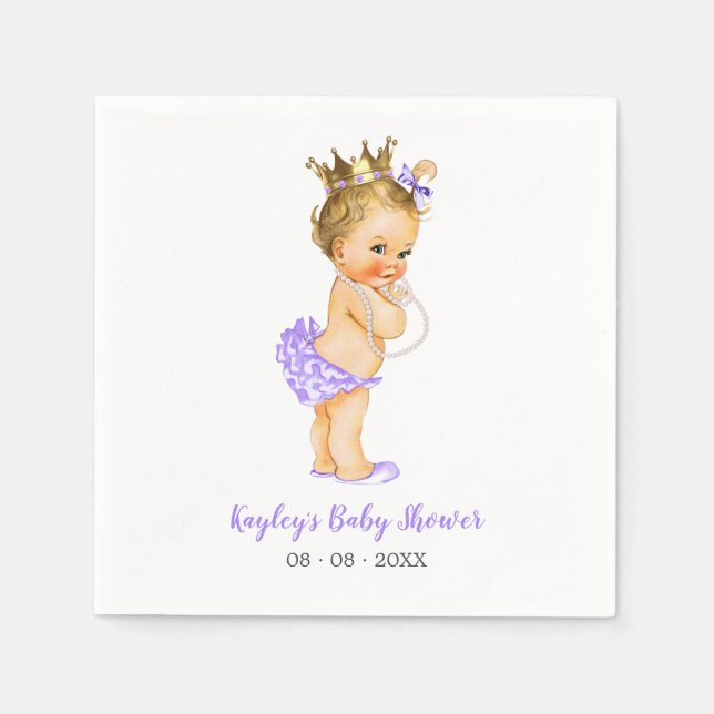 Vintage Princess Baby Shower Napkins Purple Blonde (Front)