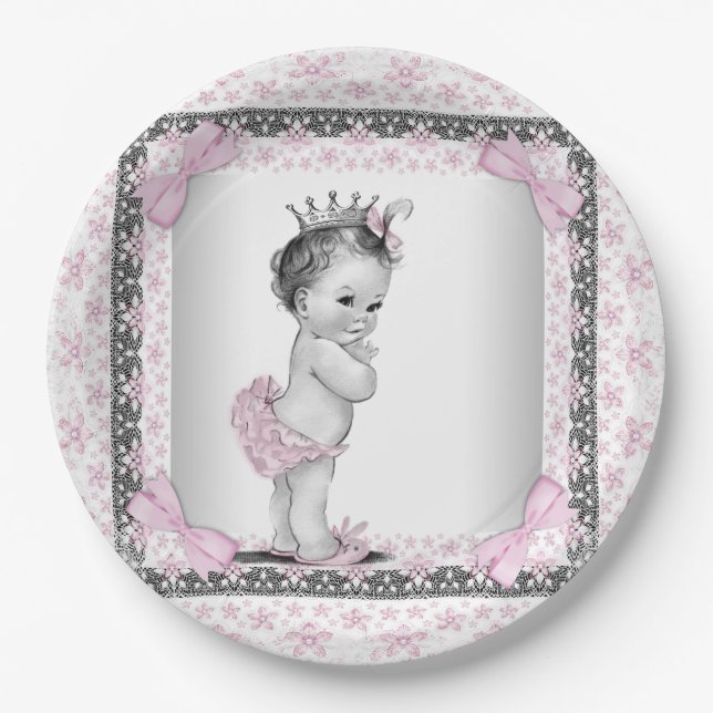 Vintage Princess Baby Shower Paper Plate (Front)