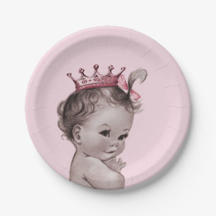 Vintage Princess Baby Shower Pink Paper Plate
