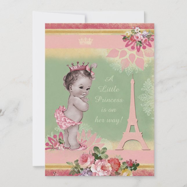Vintage Princess Eiffel Tower Baby Shower Invitation (Front)