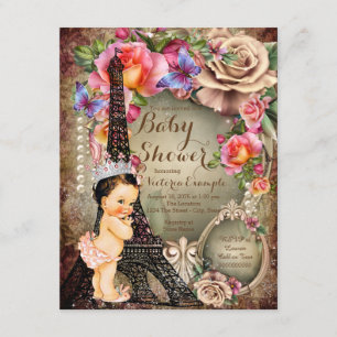 Vintage Princess Eiffel Tower Paris Baby Shower Invitation